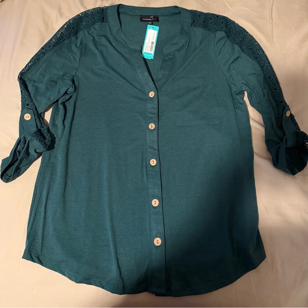 Teal Button-Up Women's Top